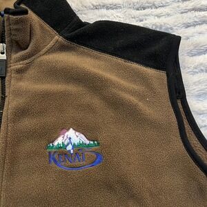 Polar Fleece Kenai Alaska Vest Men 2XL Brown/Black Zip Pockets Outdoor Size XXL